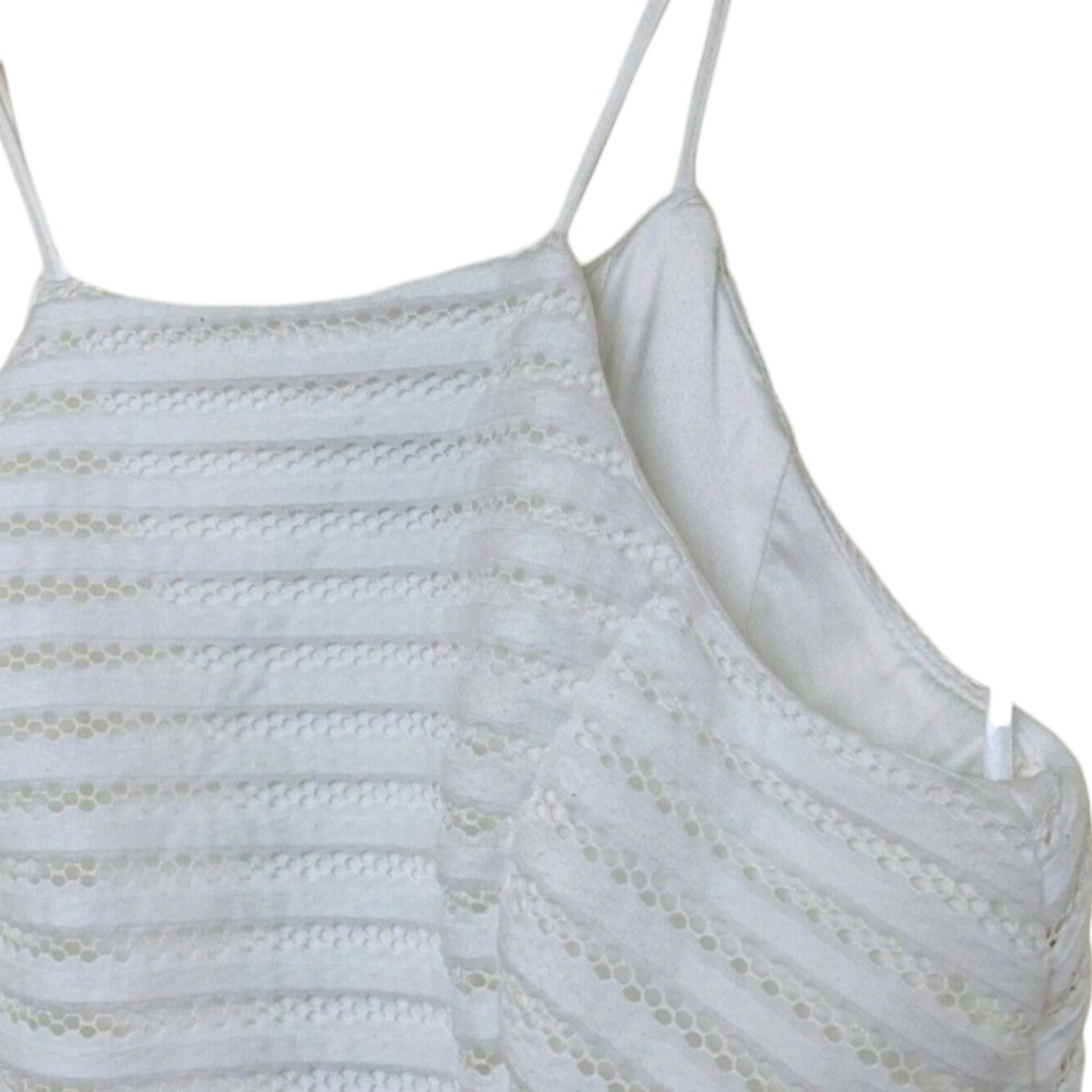 Bardot Piper Stripe Mini Dress Ivory Crochet Mesh Ruffle Hem Size 8/Med NWT - Picture 4 of 16